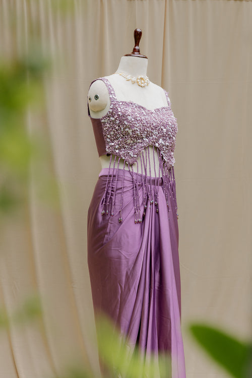 Lilac tassle crop-top and skirt