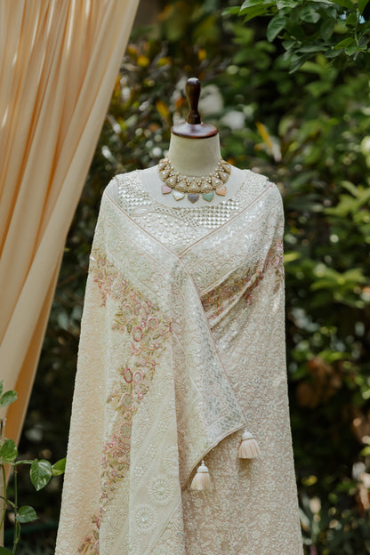 Blush chikankari saree with blousepiece
