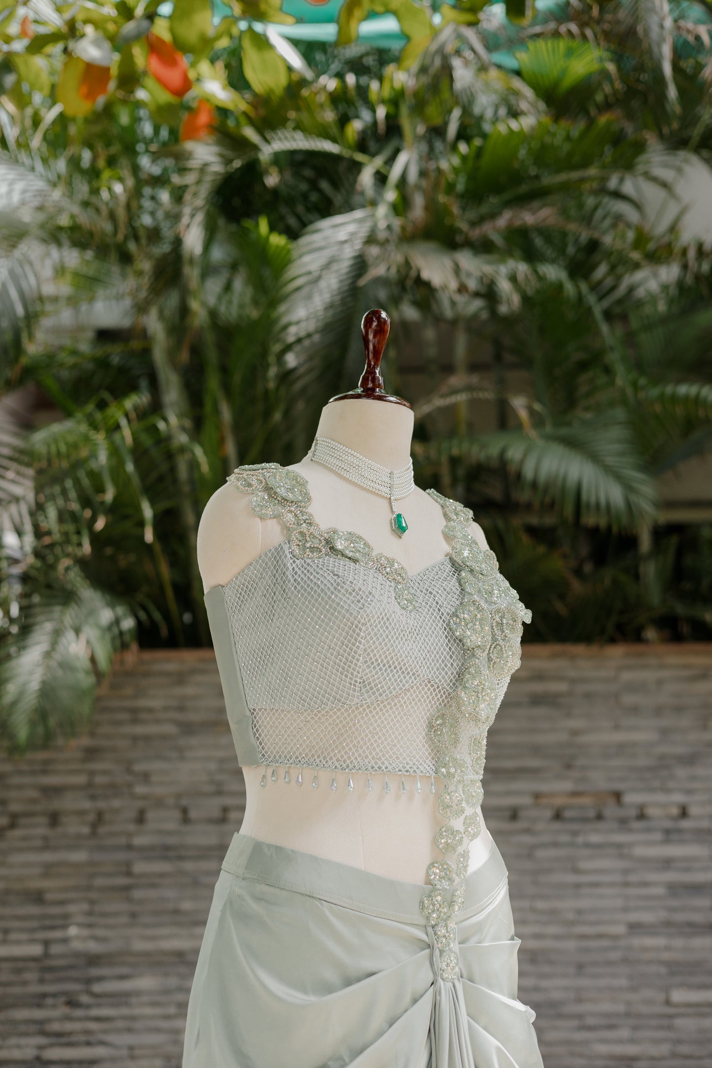 Serene sage crop-top & pleated skirt