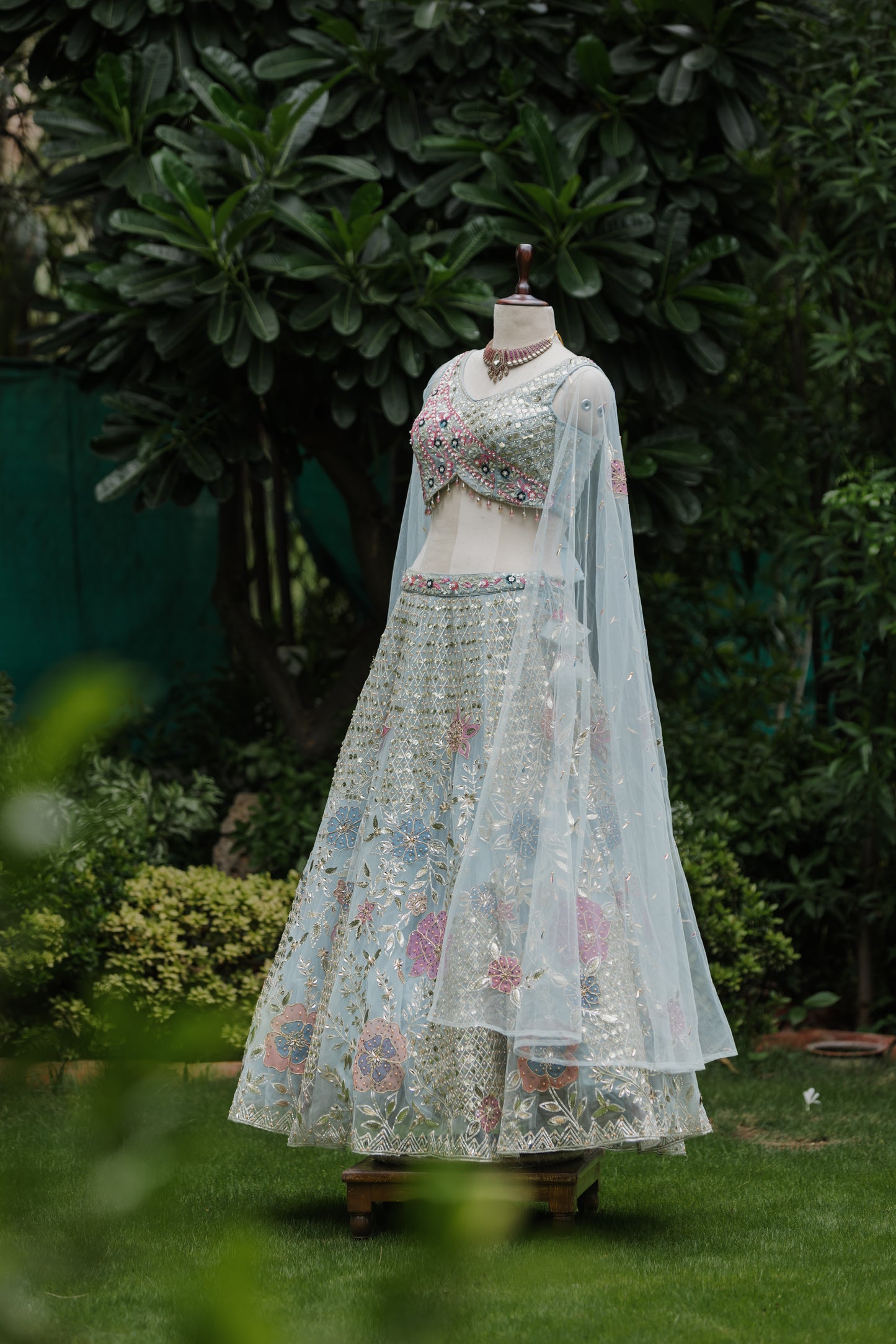 Periwinkle floral embroidered lehenga set