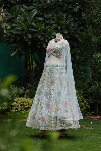 Periwinkle floral embroidered lehenga set