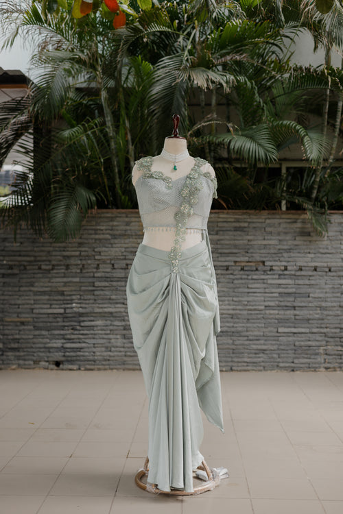 Serene sage crop-top & pleated skirt
