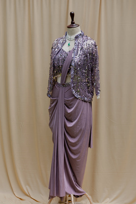Mauve bloom pre-draped saree