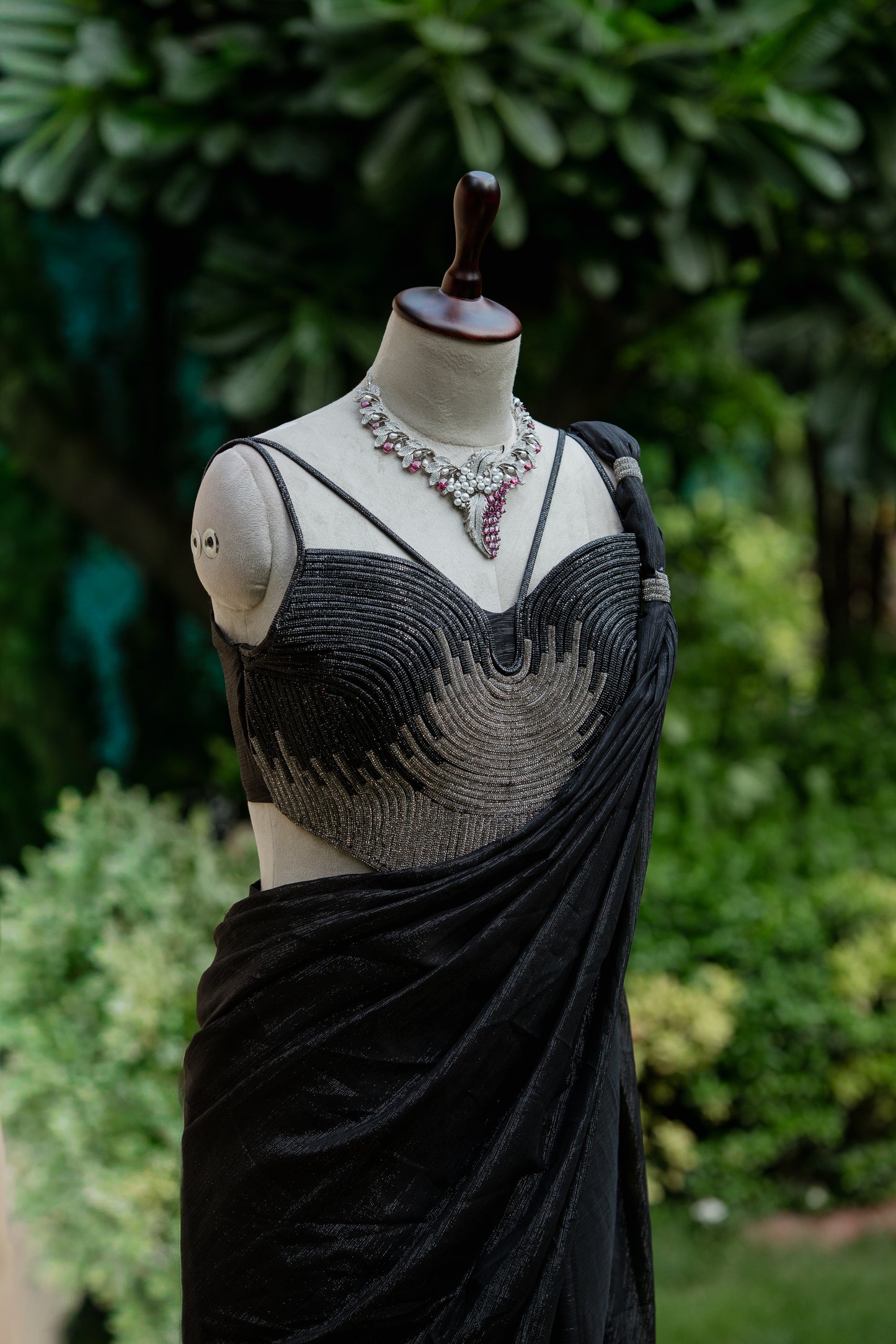 Midnight crystal pre-draped saree