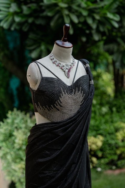 Midnight crystal pre-draped saree