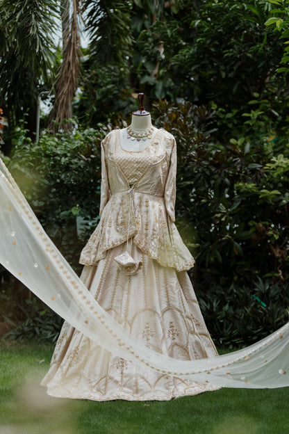 Ivory gold jacket and lehenga set