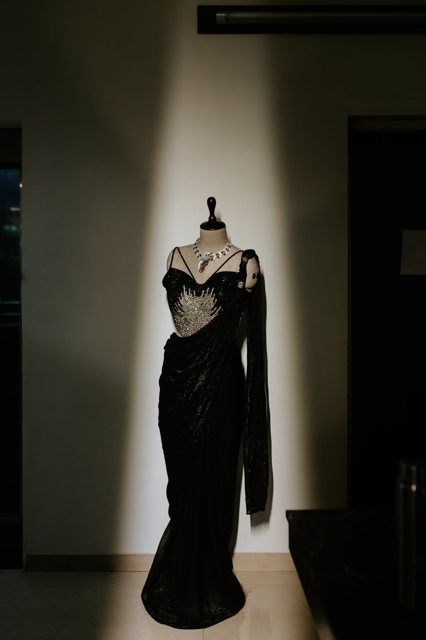 Midnight crystal pre-draped saree