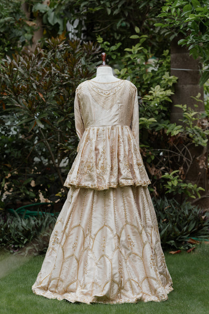 Ivory gold jacket and lehenga set