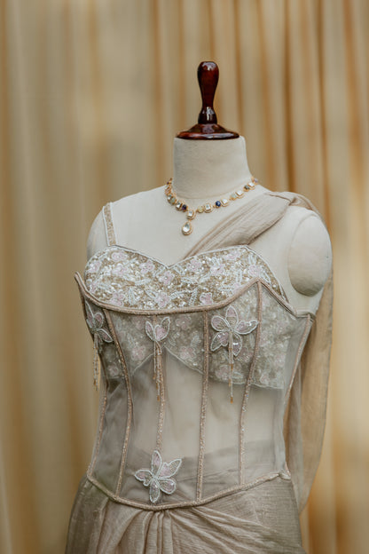 Celestial gold pre-draped saree