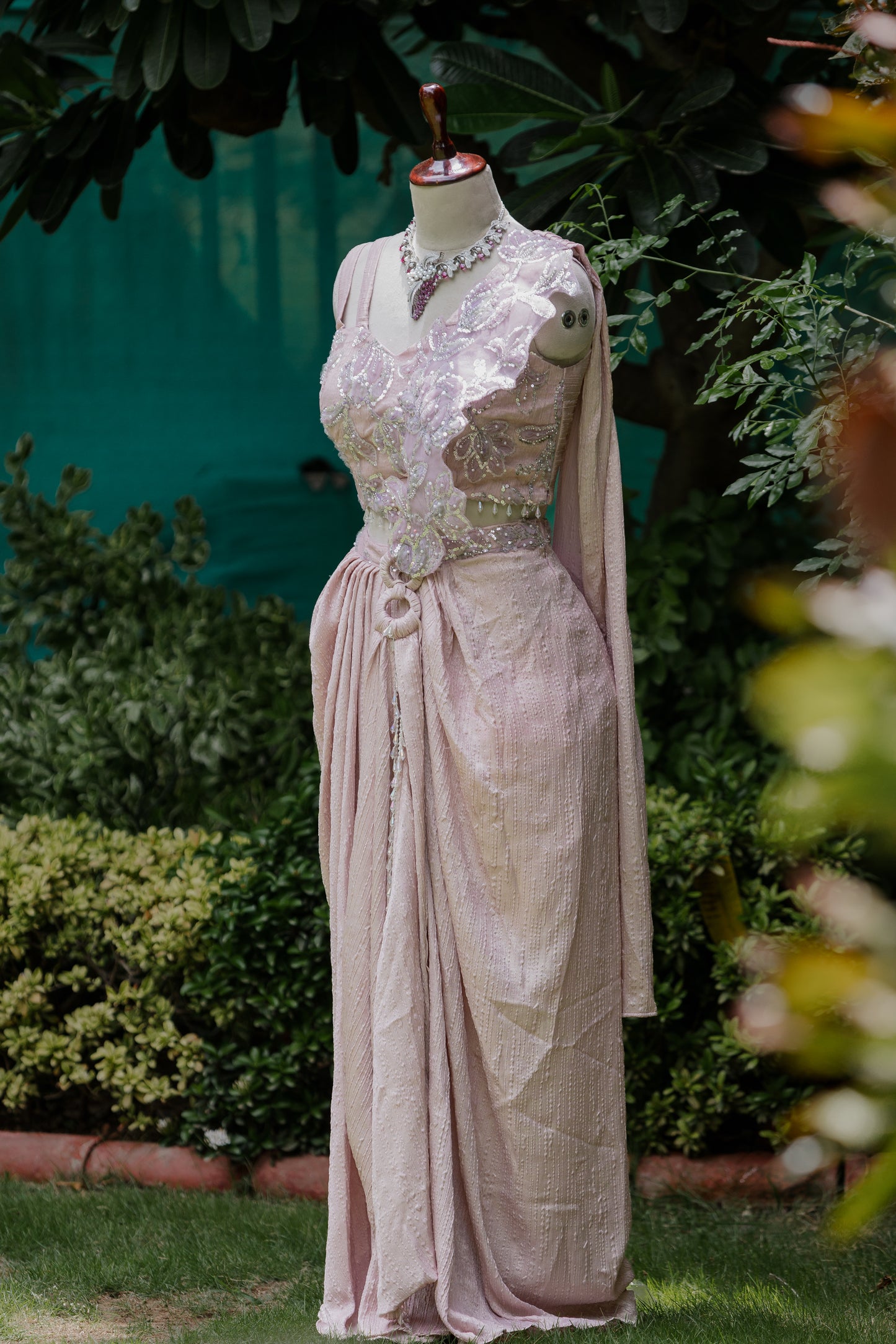 Blush convertible pre-draped saree