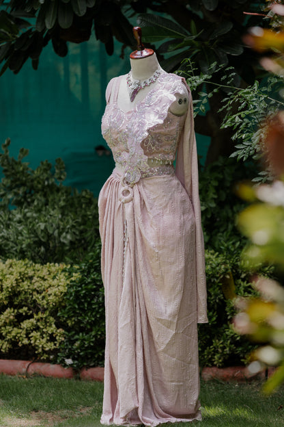Blush convertible pre-draped saree