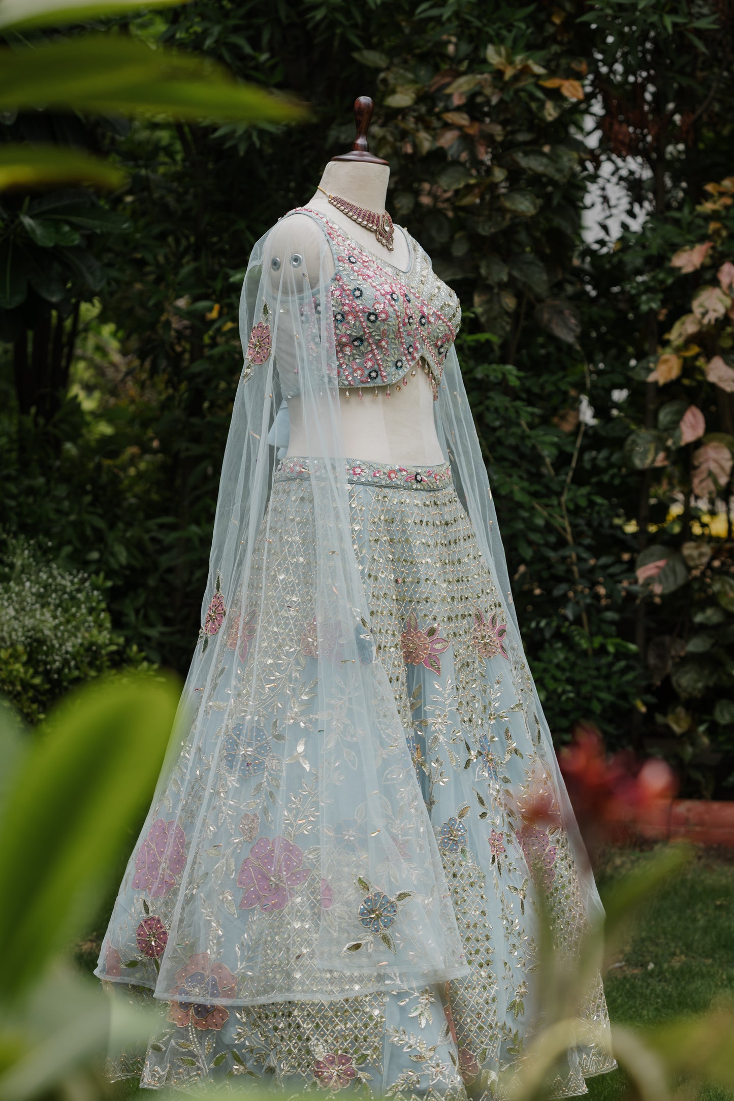 Periwinkle floral embroidered lehenga set