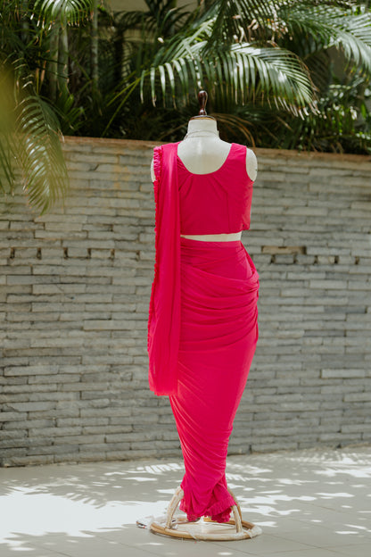 Hot pink pre-draped saree