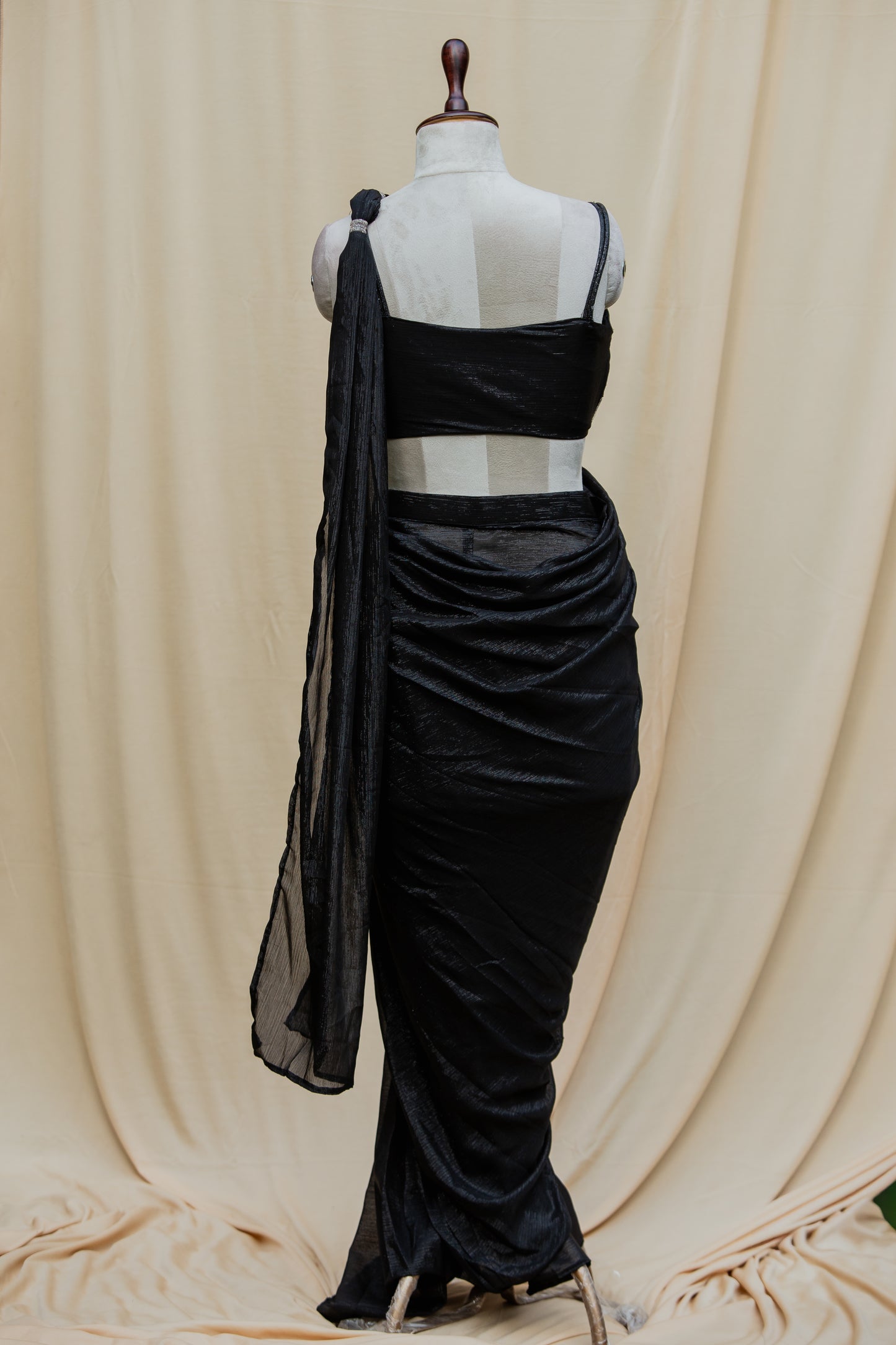 Midnight crystal pre-draped saree