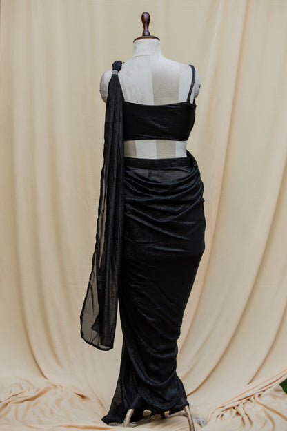 Midnight crystal pre-draped saree