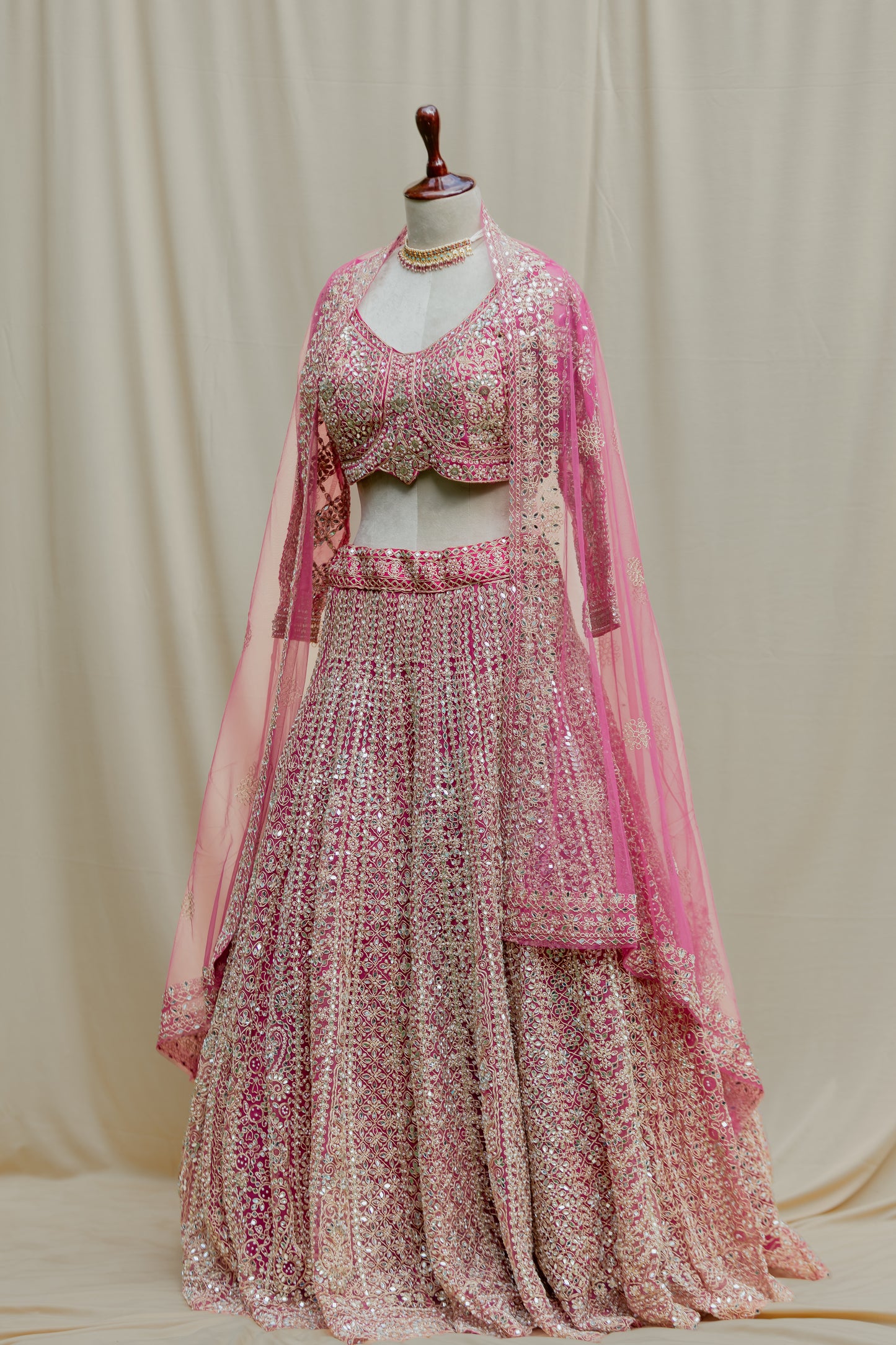 Ruby mirror work lehenga set