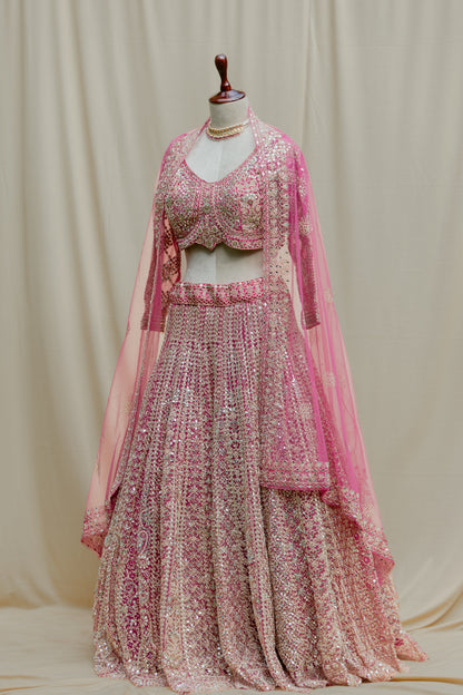 Ruby mirror work lehenga set