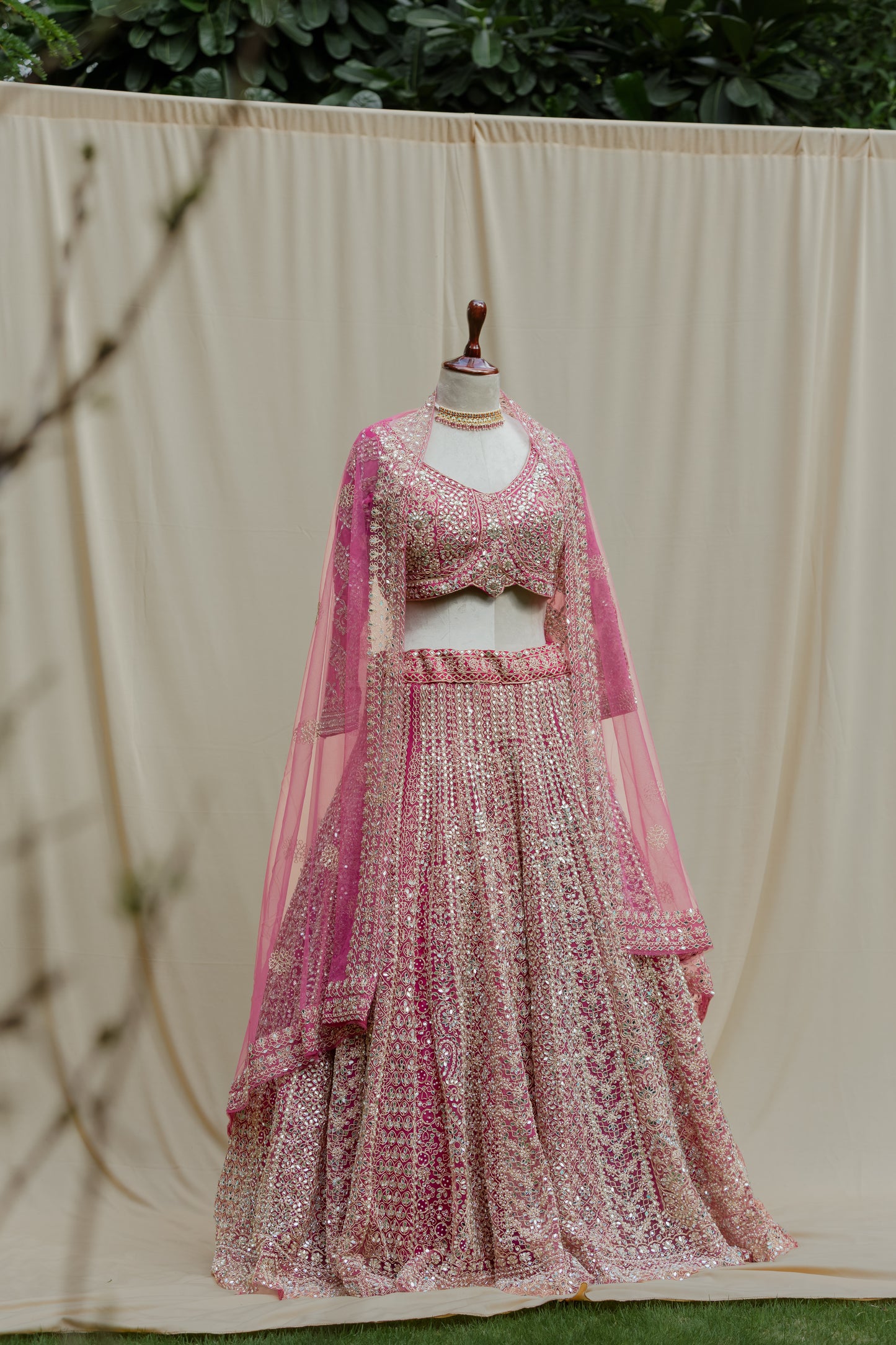 Ruby mirror work lehenga set