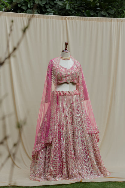 Ruby mirror work lehenga set