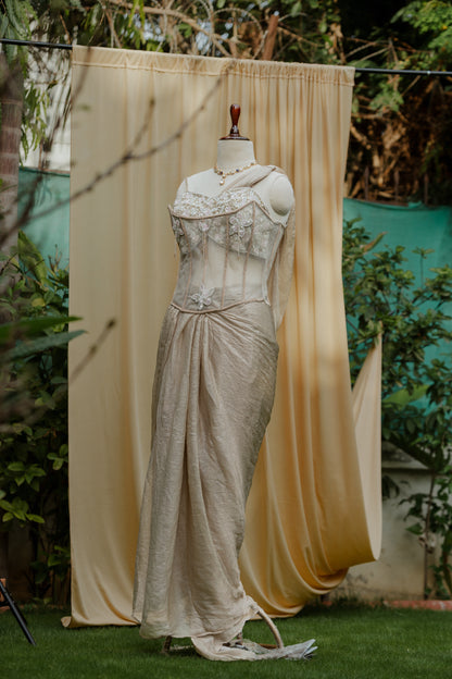 Celestial gold pre-draped saree