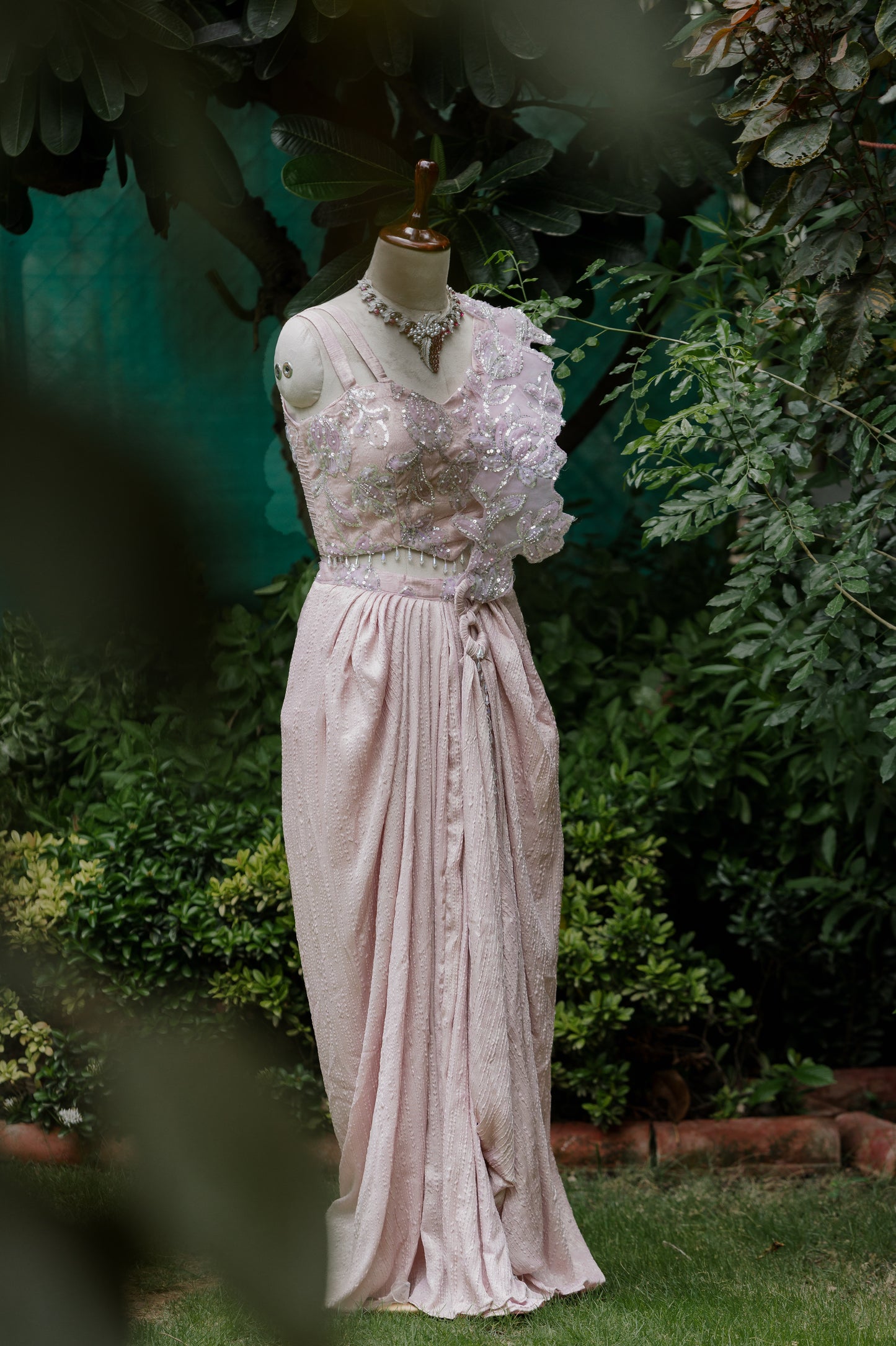 Blush convertible pre-draped saree