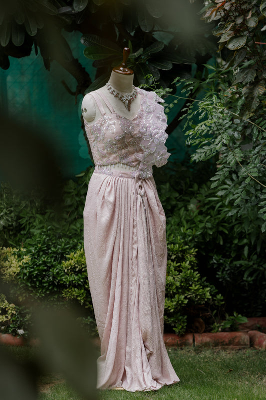 Blush convertible pre-draped saree