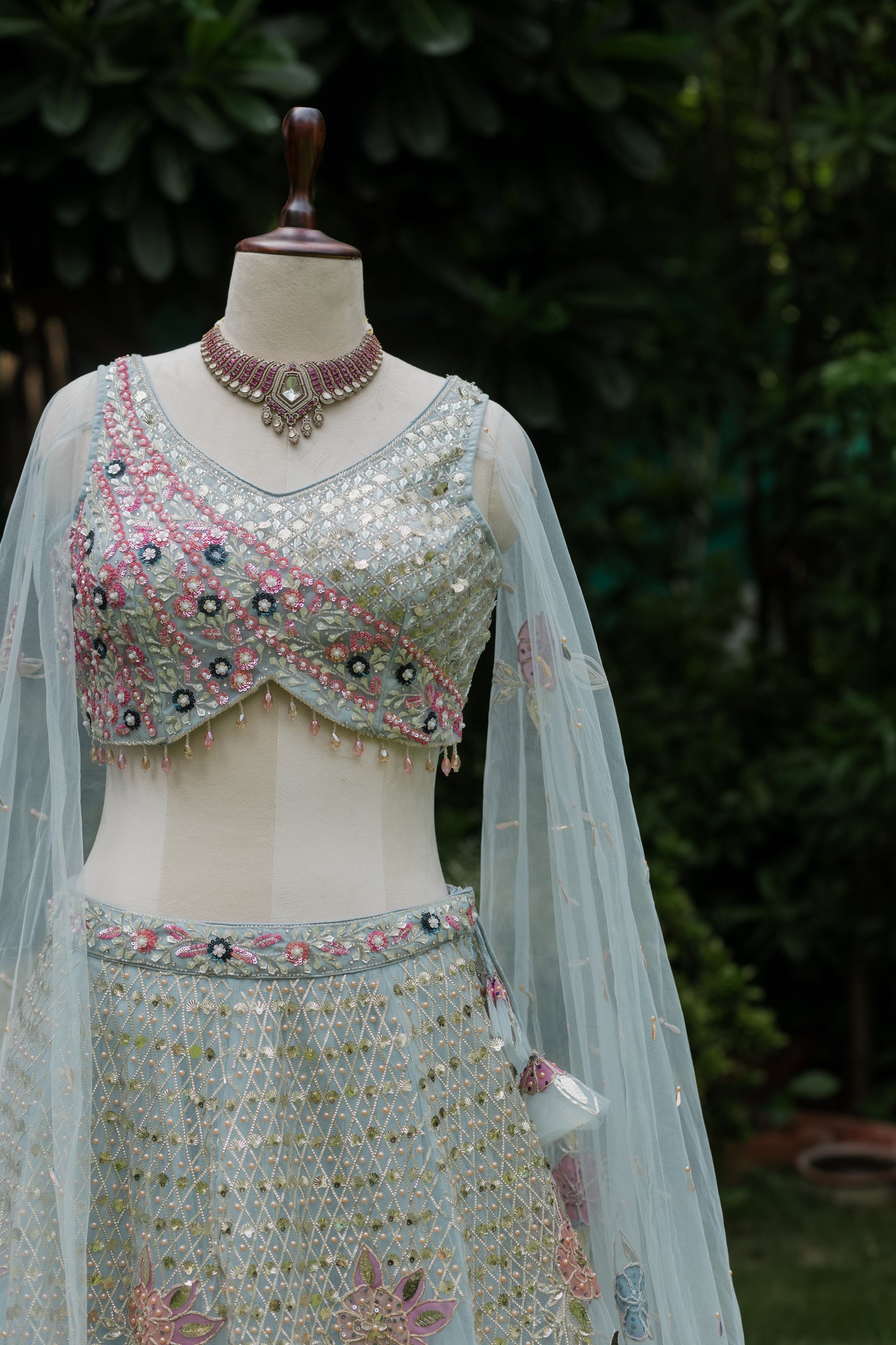 Periwinkle floral embroidered lehenga set