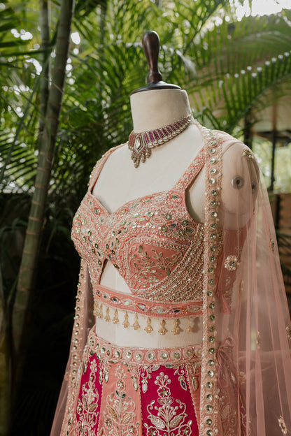 Peach and Pomegranate embroidered lehenga set