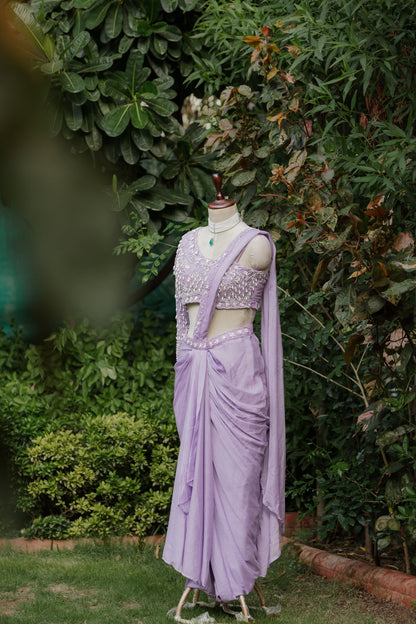 Lavender pre-draped saree