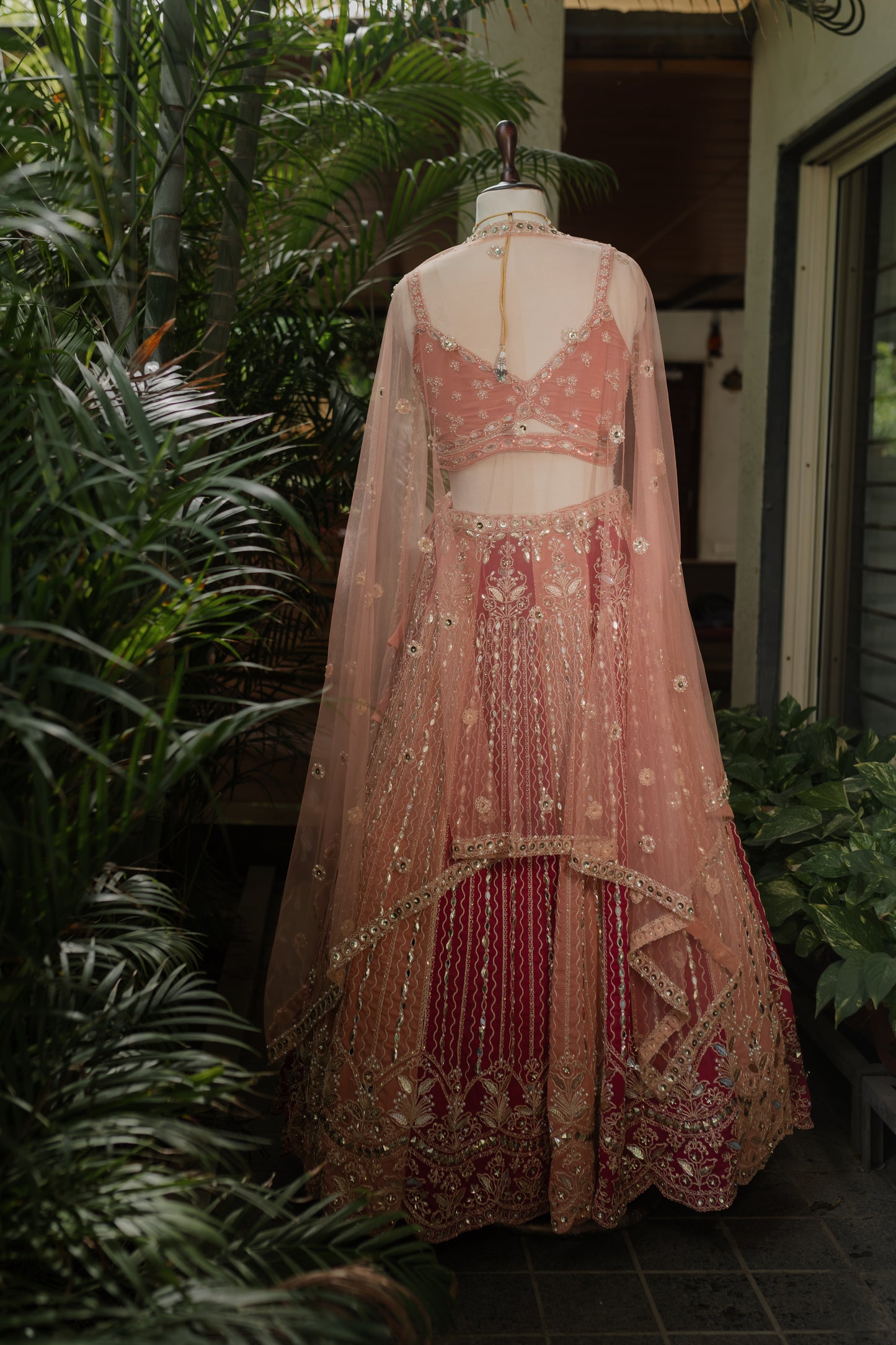 Peach and Pomegranate embroidered lehenga set