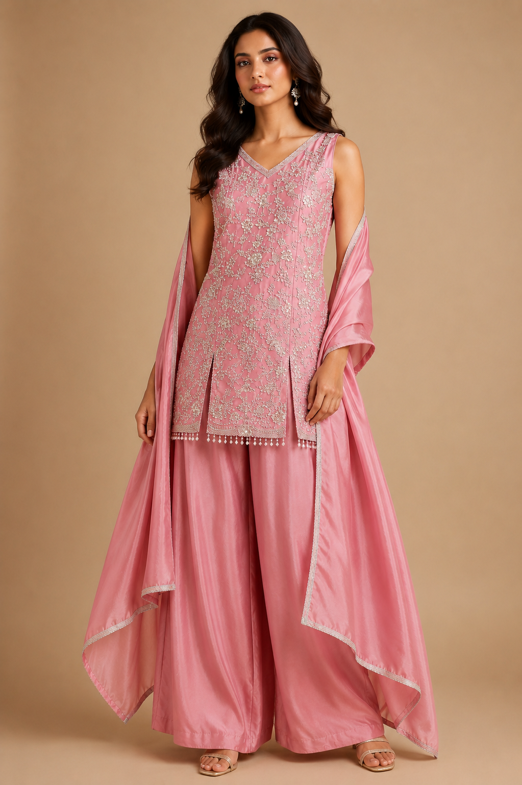 Embellished pink palazzo ensemble