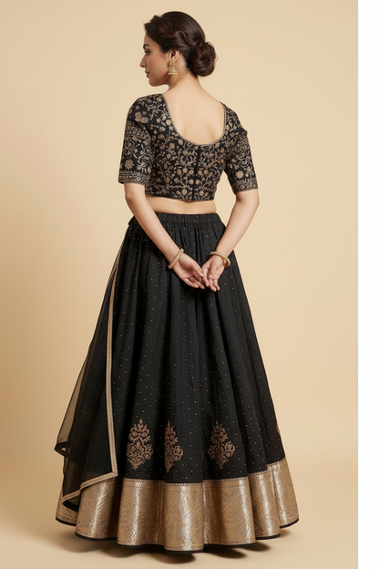 Elegant black and gold zari lehenga set