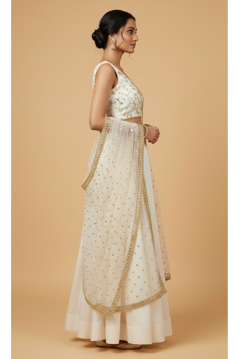 Off White Golden Jaal Skirt Set