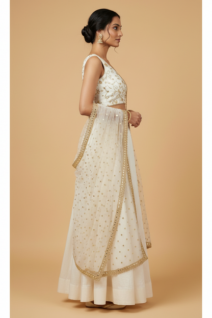 Off White Golden Jaal Skirt Set