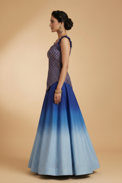 Cerulean Blue And Flannel Skirt Set