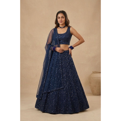 Prussian Blue Sequin Embellished Outfit