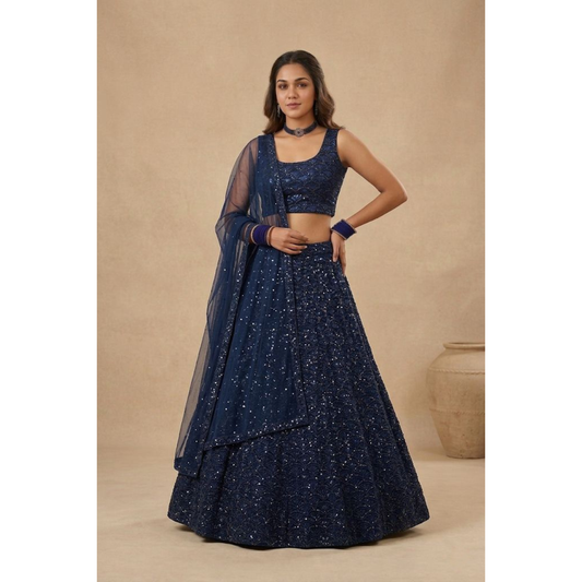 Prussian Blue Sequin Embellished Outfit