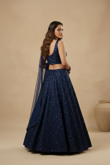 Prussian Blue Sequin Embellished Outfit