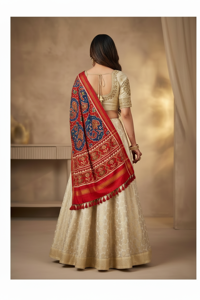 Gold brocade with red patola set