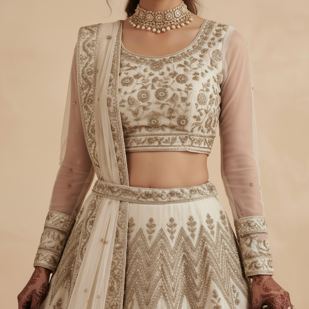 Ivory embroidered lehenga set