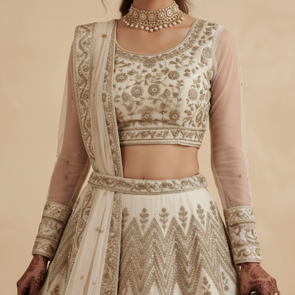 Ivory embroidered lehenga set
