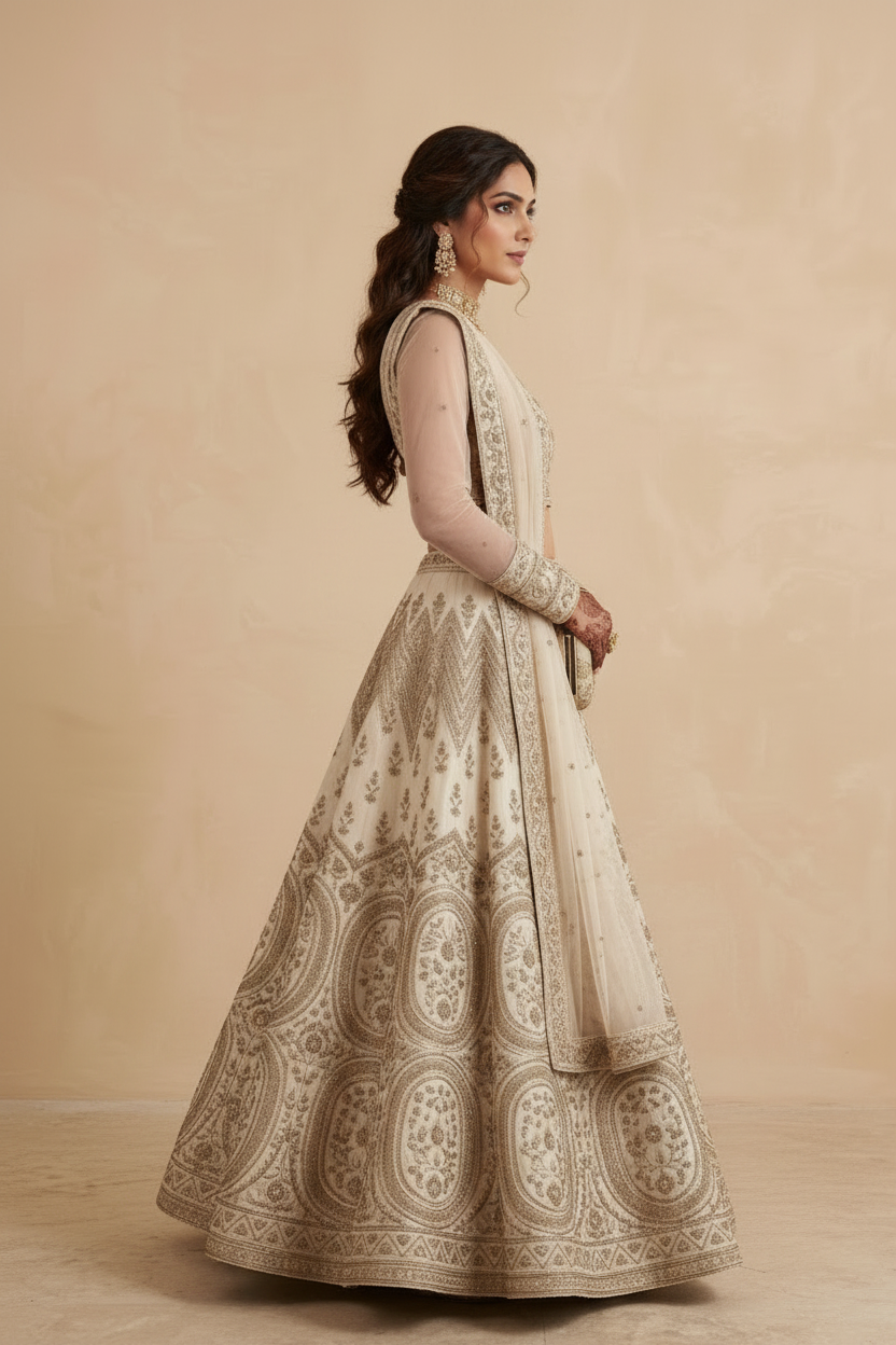 Ivory embroidered lehenga set