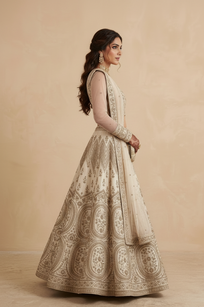 Ivory embroidered lehenga set