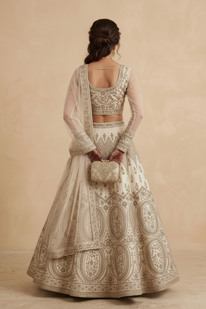 Ivory embroidered lehenga set