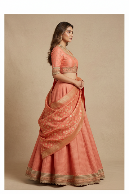 Apricot banarasi lehenga set