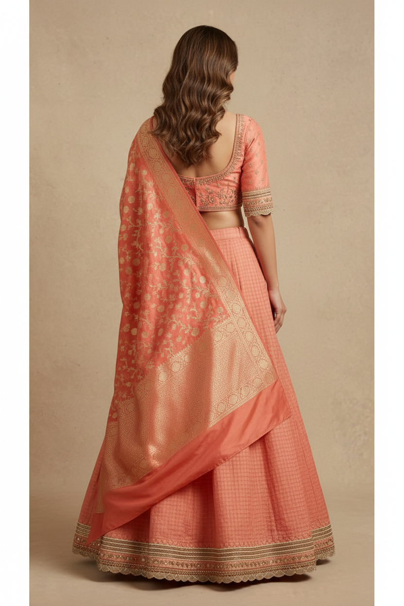 Apricot banarasi lehenga set