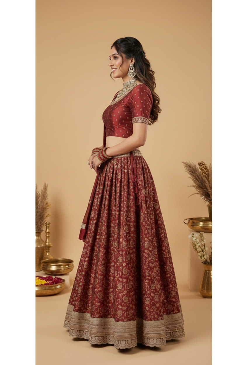 Auburn silk zari lehenga set