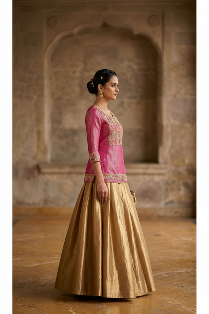 Hot pink and gold embroidered tissue set