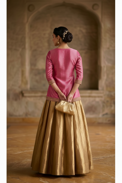 Hot pink and gold embroidered tissue set