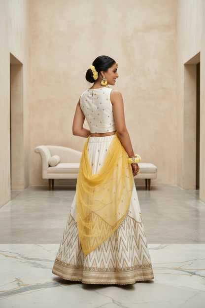 Marigold and off white skirt set